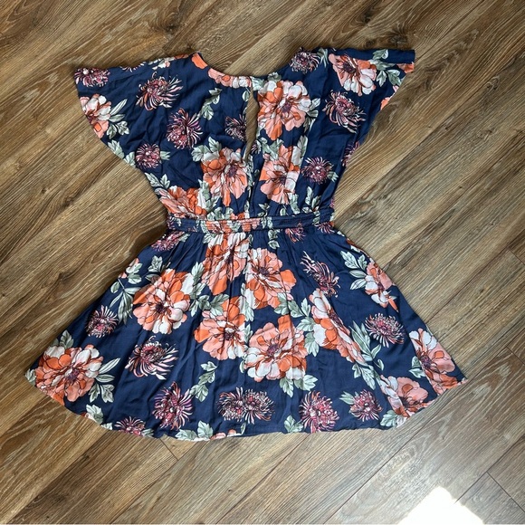 Lulu’s Botanic of Time Navy Blue Floral Print Tie-Front Skater Dress Size M - Picture 5 of 8